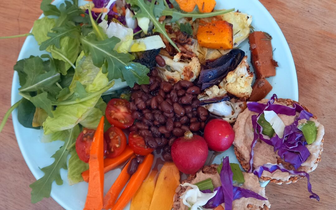 Hummus on Seed Crackers Salad